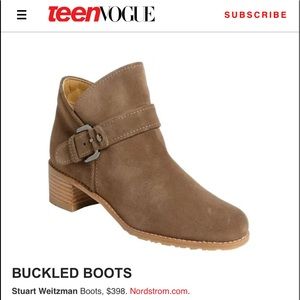 Stuart Weitzman | 10 Dude Boots Suede Ankle Booties Buckle Western Block Heel